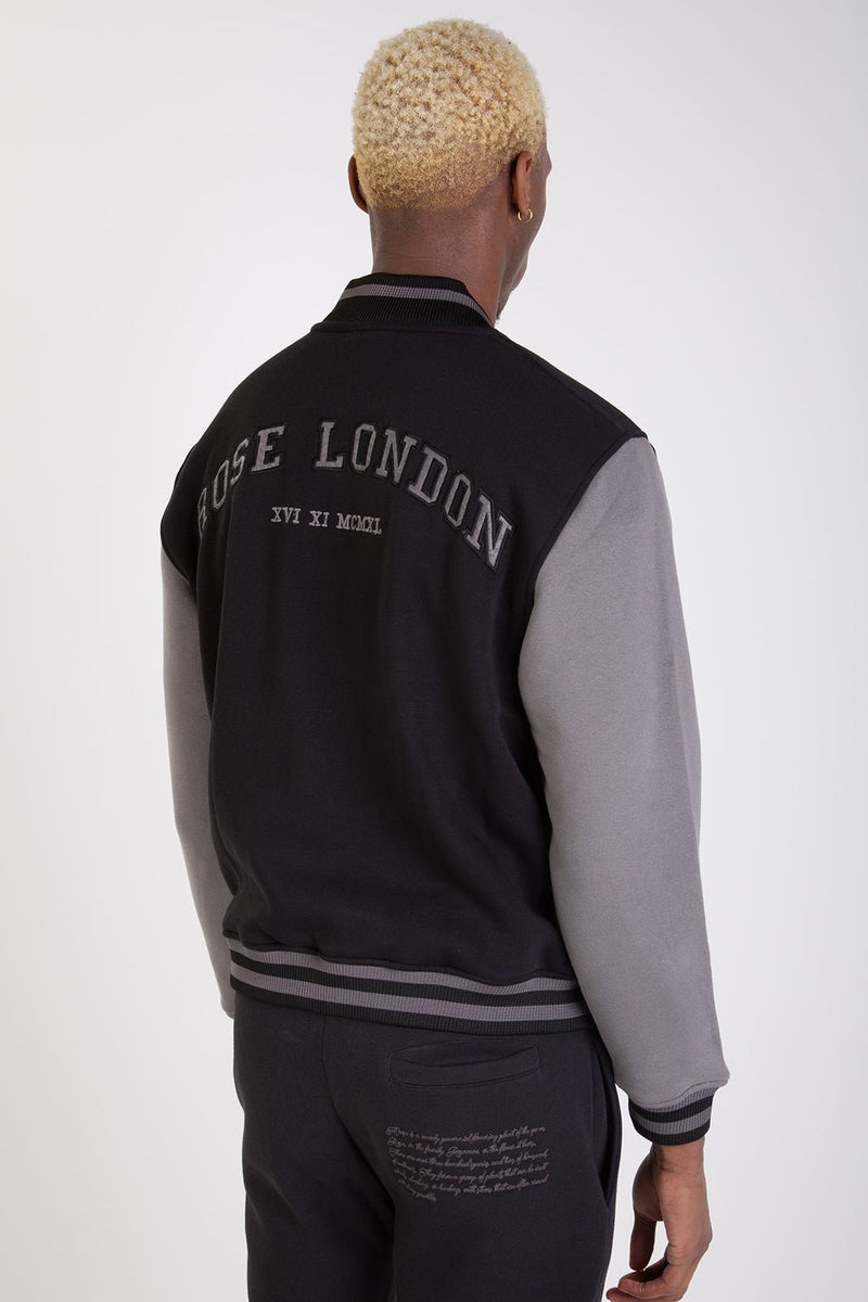 FLOURISH VARSITY JACKET - BLACK - Rose London