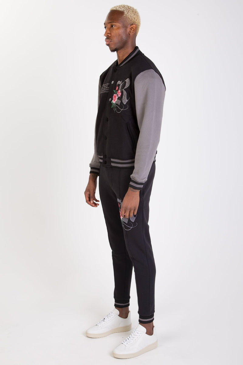 FLOURISH VARSITY JACKET - BLACK - Rose London